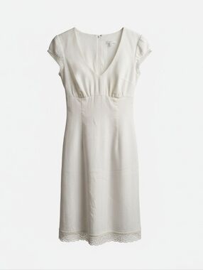 Shoshanna Ivory V-Neck Lace Hem Dress